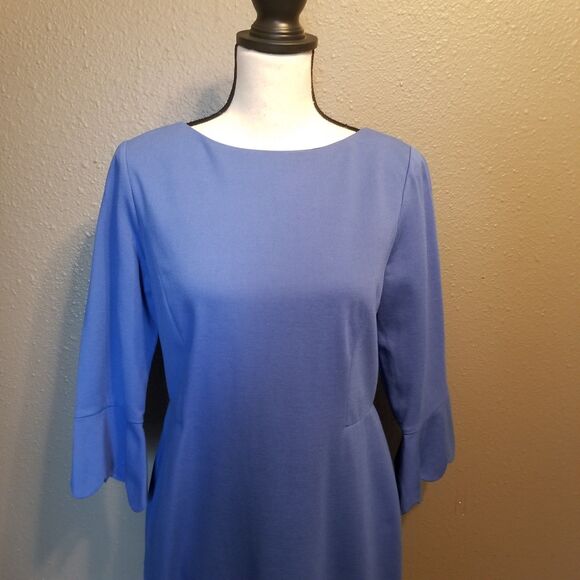 Talbots 8P Petite Dress Blue Ponte Knit Scalloped Trim Preppy Classic Minimalist - Picture 4 of 8